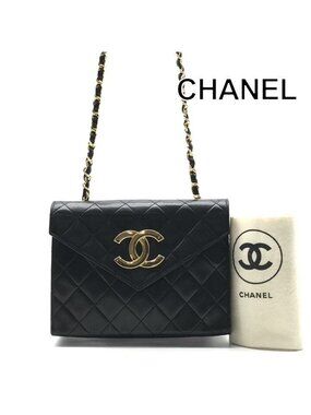 Chanel Jumbo CC Logo Quilted Push Lock Lambskin Leather Chain Shoulder Bag Black